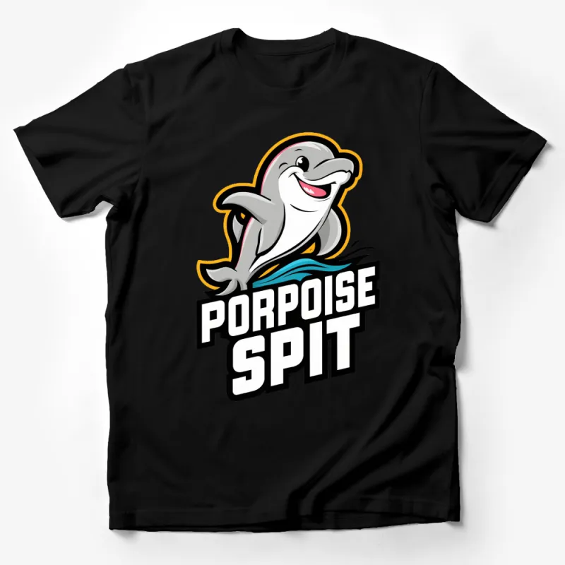 Porpoise Spit Graphic T-Shirt, Fun Dolphin Cartoon Design, Unisex Casual Wear Male T-Shirt