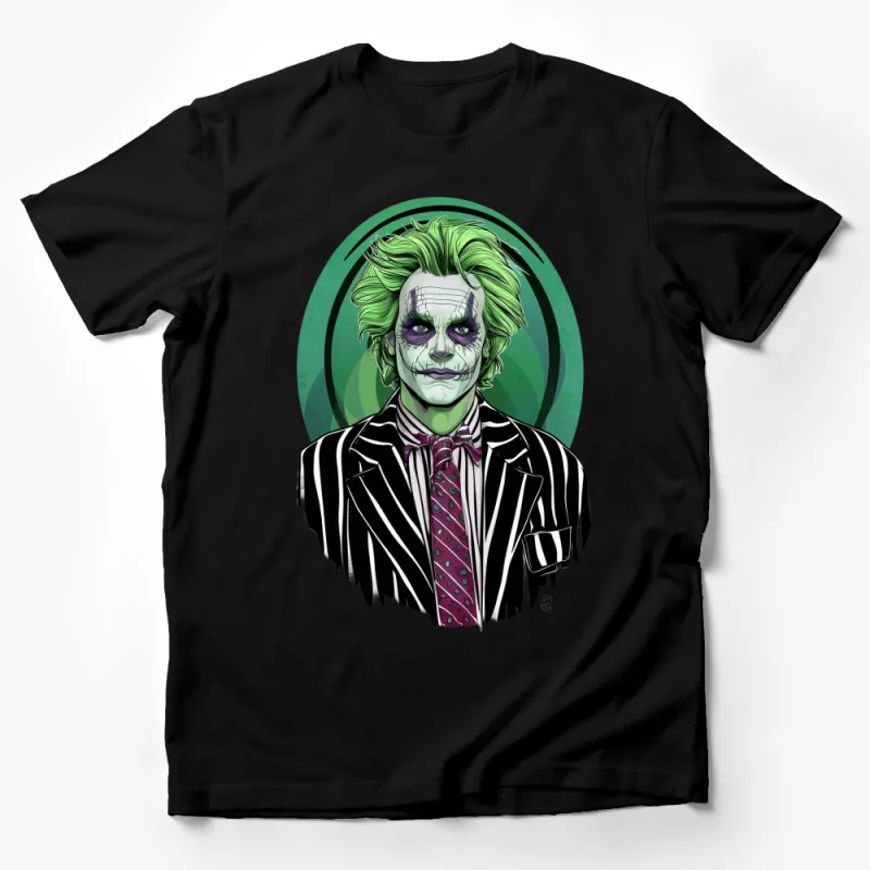 Joker Inspired Graphic T-Shirt, Green and Purple Villain Comic Art, Unique Superhero Villain Tee, Unisex Male T-Shirt