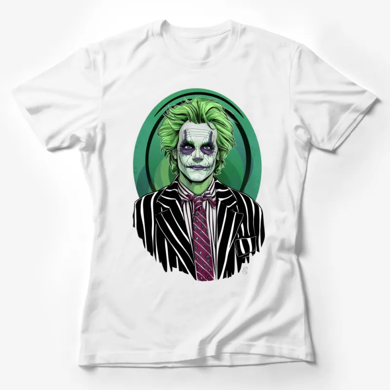 Joker Inspired Graphic T-Shirt, Green and Purple Villain Comic Art, Unique Superhero Villain Tee, Unisex Female T-Shirt