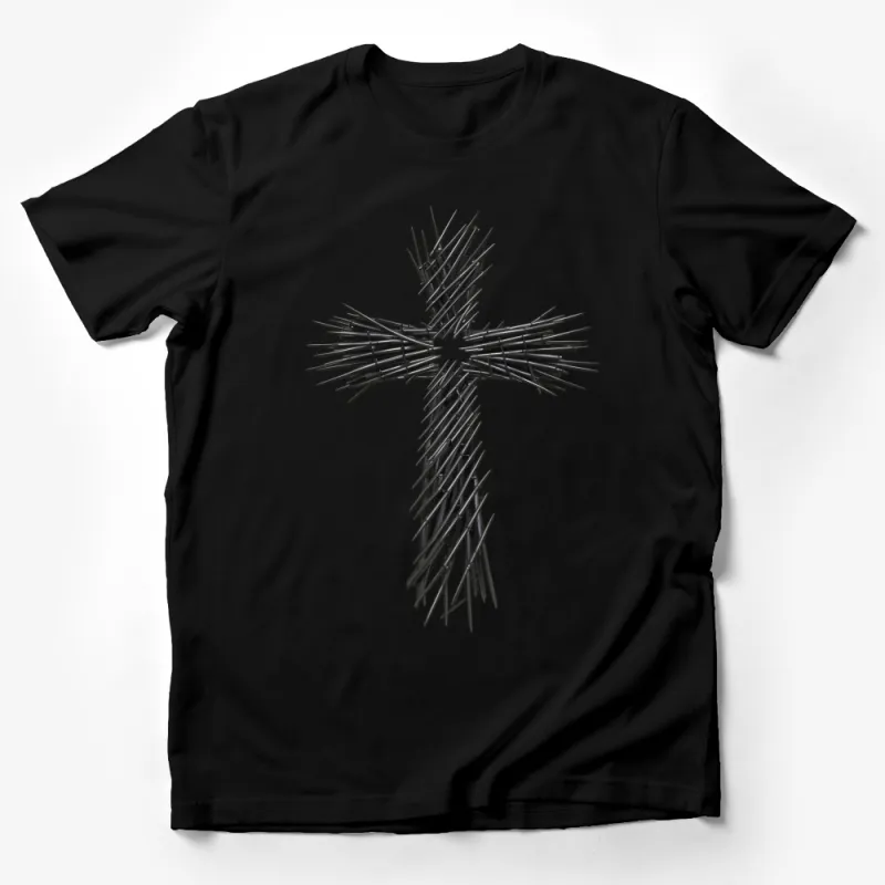 Abstract Black Cross Design T-Shirt, Modern Artistic Symbol Tee, Unique Graphic Fashion Top Male T-Shirt