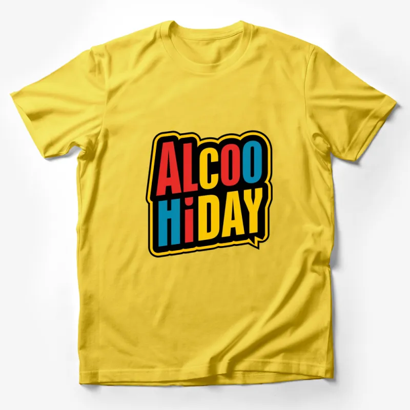 Retro AlcoHoliday Fun T-Shirt, Bold Text Party Shirt, Colorful Casual Wear, Unisex Tee Male T-Shirt