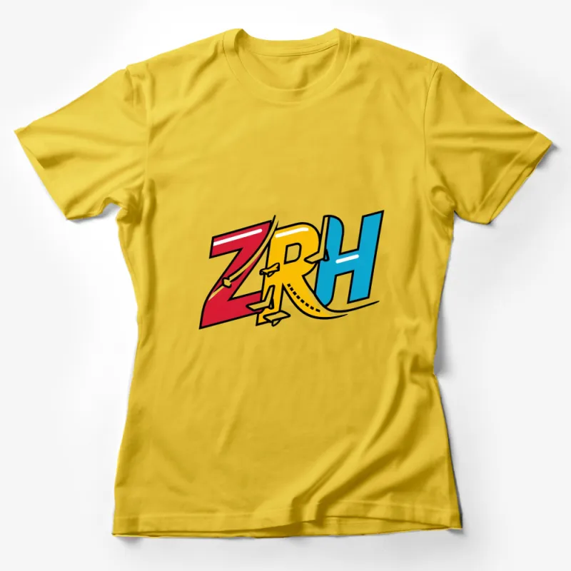 ZRH Bold Letter Urban Style T-Shirt, Colorful Trendy Typography Tee, Unisex Fashion Female T-Shirt