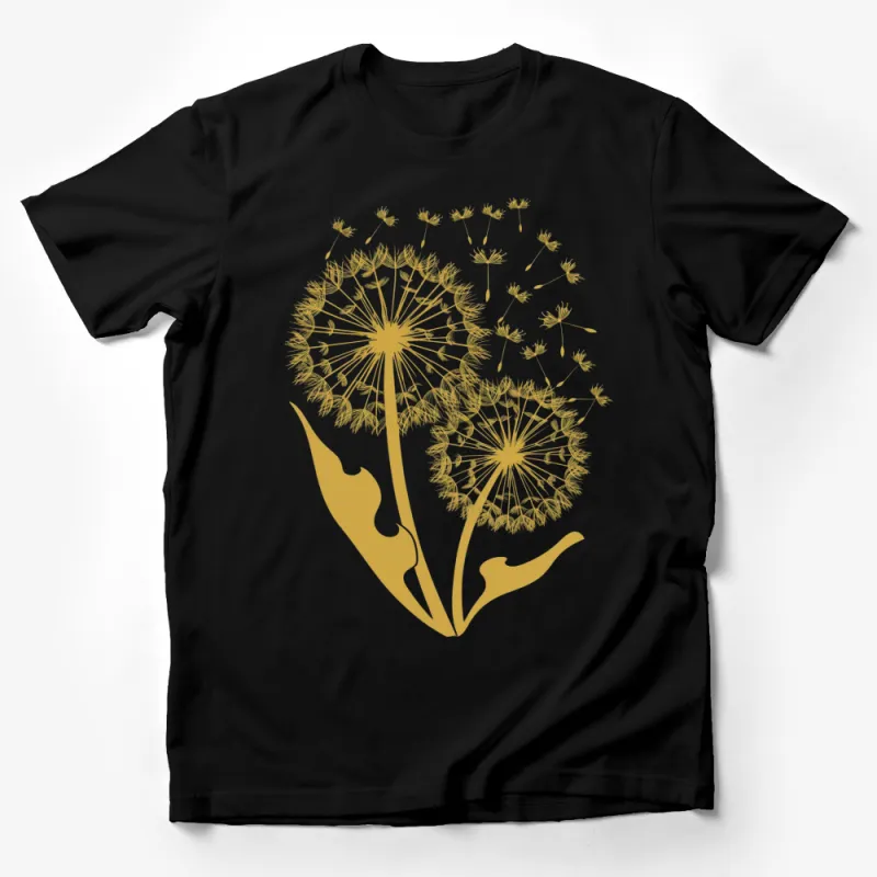 Botanical Dandelion Print T-Shirt, Golden Floral Graphic Tee, Nature Inspired Unisex Top, Casual Summer Clothing Male T-Shirt