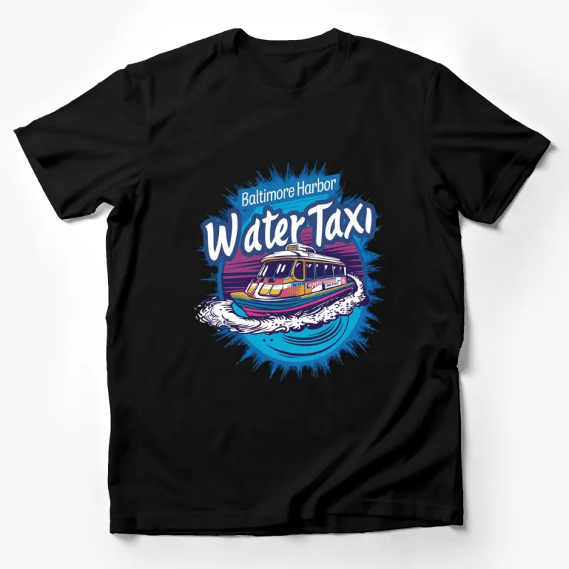 Baltimore Harbor Water Taxi Graphic T-Shirt, Colorful Boat Illustration, Urban Travel Shirt, Casual Wear Male T-Shirt