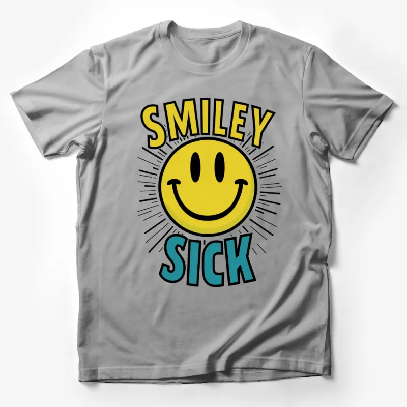 Smiley Sick Face T-Shirt, Yellow Happy Face Graphic Tee, Unique Emoji Shirt Design, Fun Casual Wear Male T-Shirt