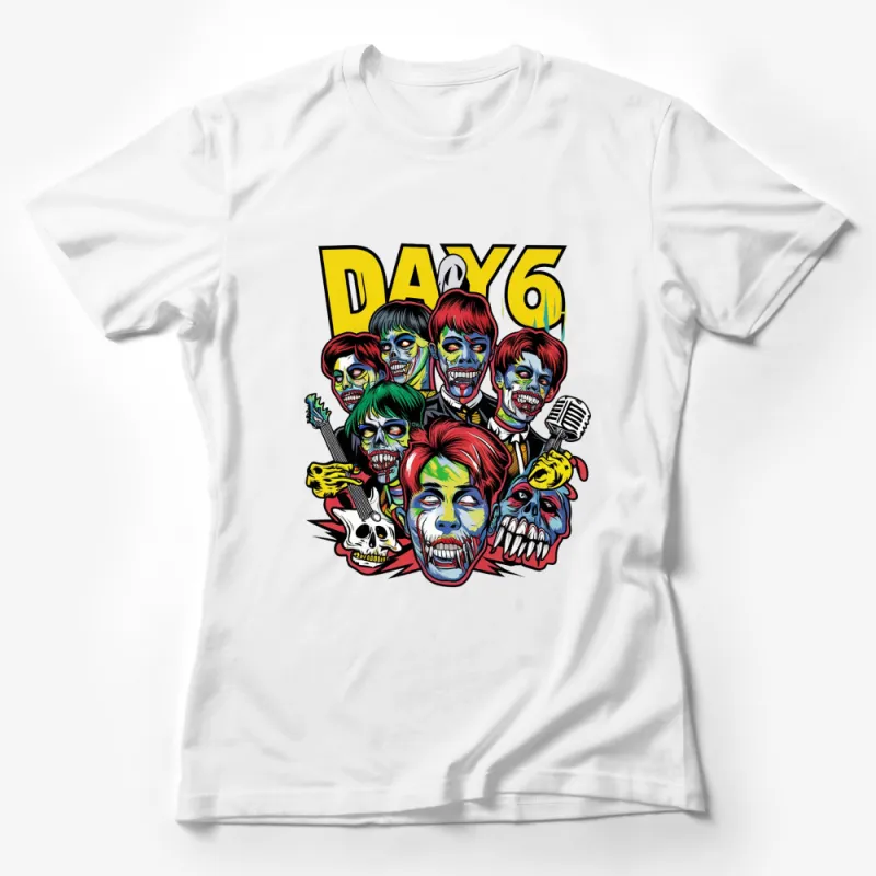 DAY6 Zombie Cartoon Band Graphic Tee, Colorful Pop Art Style, Unisex T-Shirt Female T-Shirt