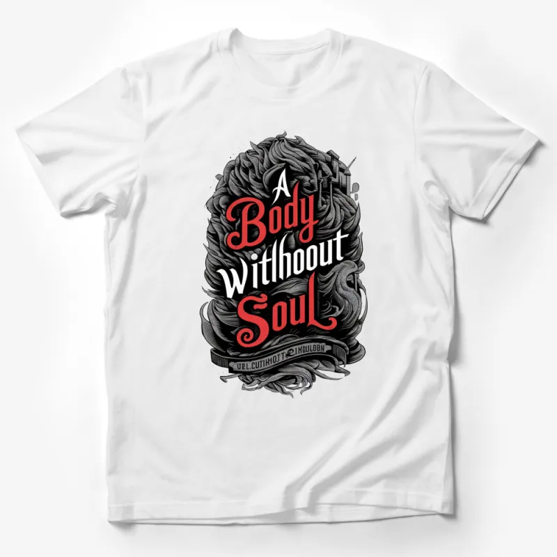 Gothic Art T-Shirt A Body Without Soul - Black and White Feather Design, Vintage Inspired Graphic Tee Male T-Shirt