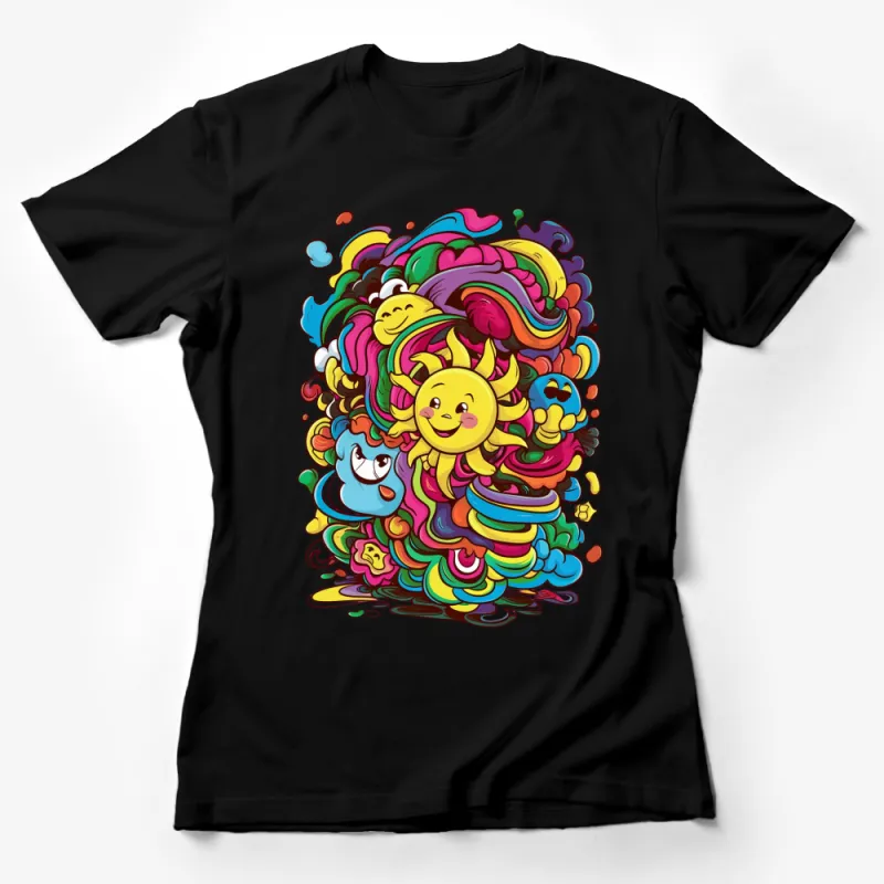 Colorful Abstract Art T-Shirt, Whimsical Sun and Moon Design, Unisex Graphic Tee Female T-Shirt