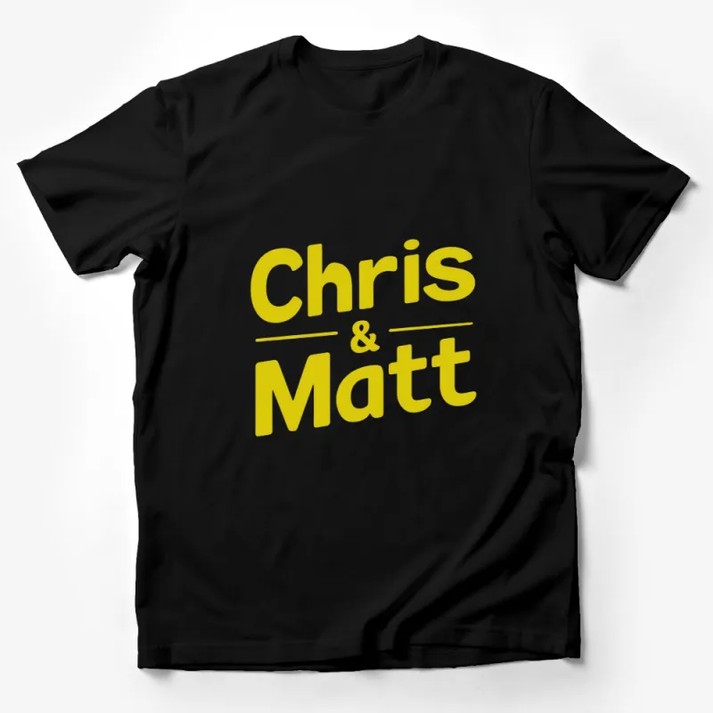 Chris and Matt Yellow Graphic T-Shirt, Modern Typography Design Tee, Unisex Casual Shirt Male T-Shirt