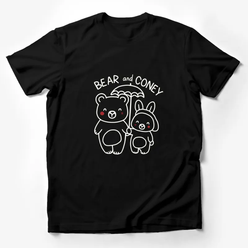 Cute Bear and Bunny T-Shirt, Fun Animal Friends Design, Black Unisex Tee Male T-Shirt