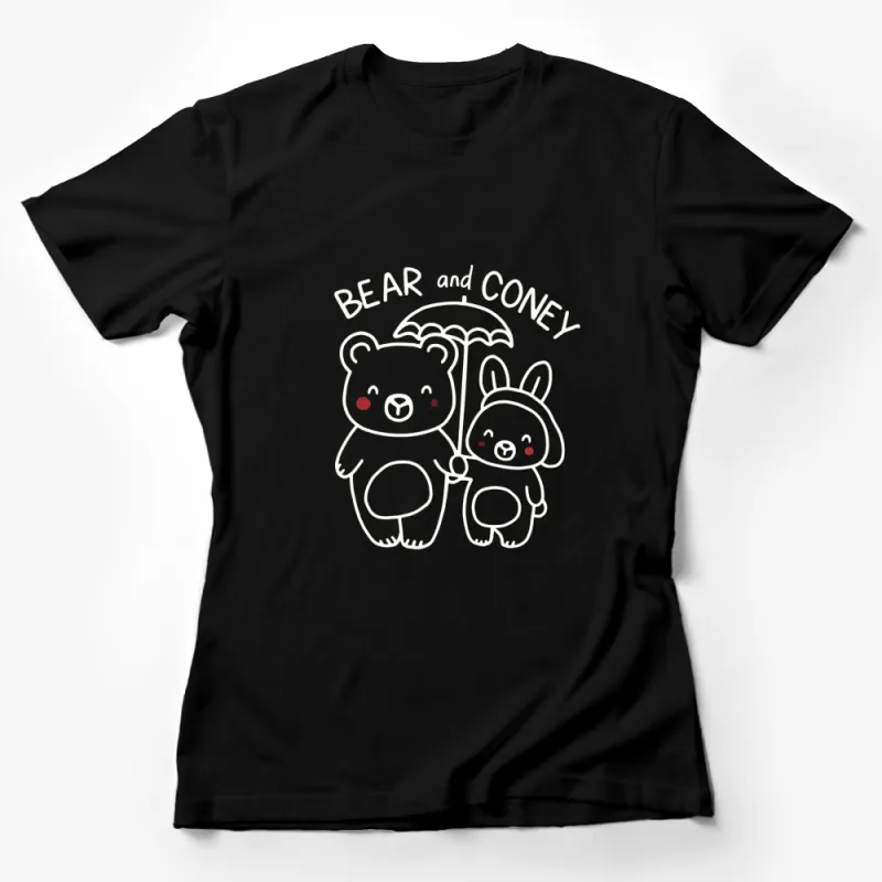 Cute Bear and Bunny T-Shirt, Fun Animal Friends Design, Black Unisex Tee Female T-Shirt