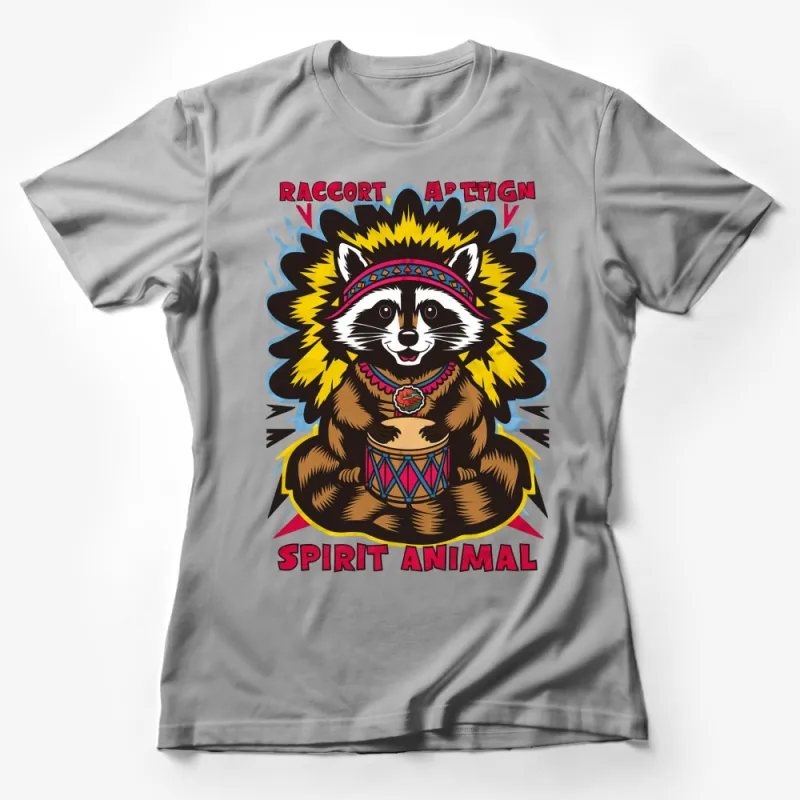 Spirit Animal Raccoon T-Shirt, Colorful Native Inspired Design, Unique Drummer Raccoon Graphic Tee Female T-Shirt