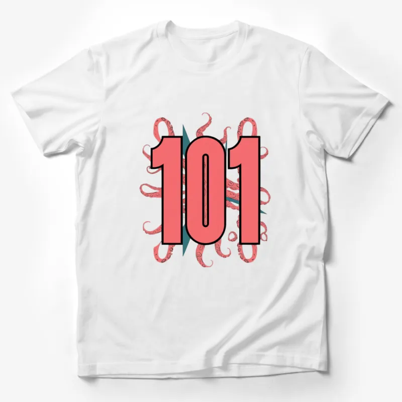 Unique Tentacle Design 101 Graphic T-Shirt, Stylish Bold Number Print Tee Male T-Shirt