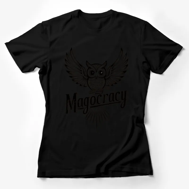 Owl Graphic T-Shirt, Magocracy Winged Owl Design, Black and White Tee, Unisex Female T-Shirt