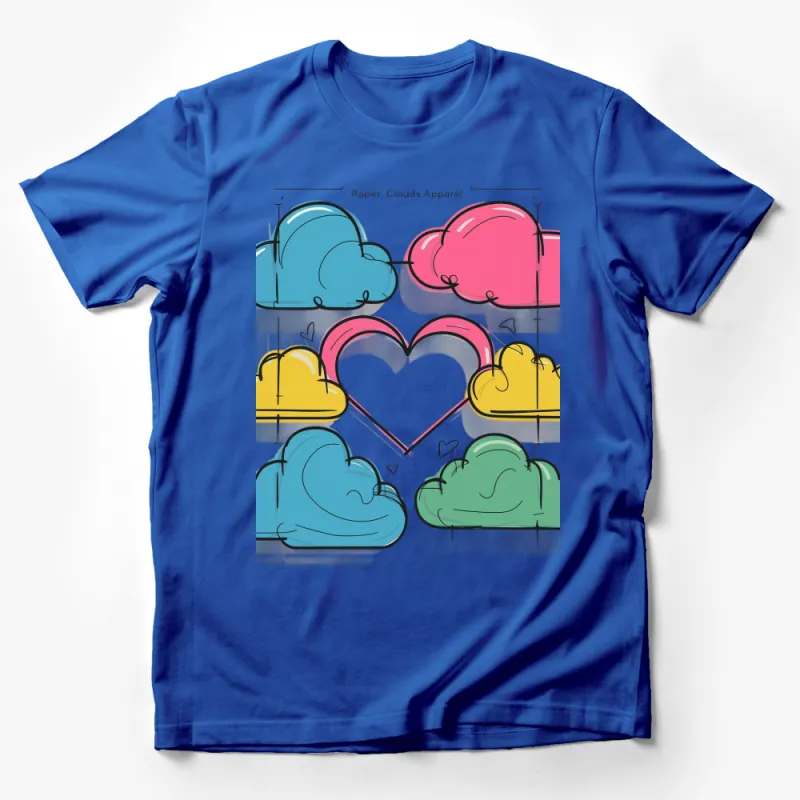 Colorful Clouds and Hearts T-Shirt, Cute Graphic Tee, Casual Wear for All Ages, Unisex Male T-Shirt