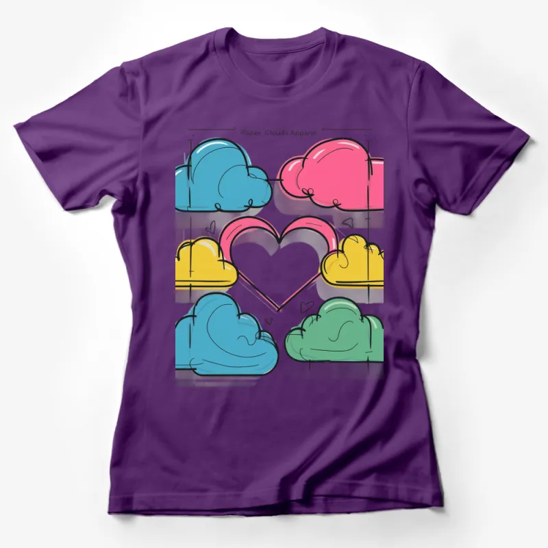 Colorful Clouds and Hearts T-Shirt, Cute Graphic Tee, Casual Wear for All Ages, Unisex Female T-Shirt