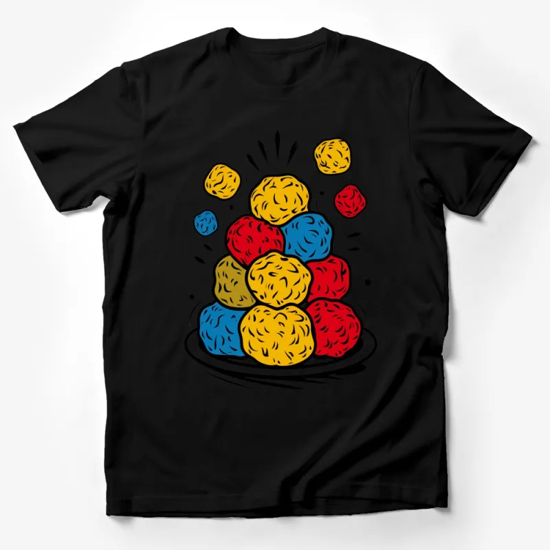 Colorful Abstract Balls Print T-Shirt, Vibrant Artistic Design Tee, Unisex Casual Wear Male T-Shirt