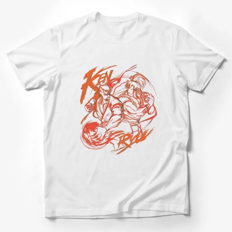 Ken vs Ryu T-Shirt, Classic Street Fighter Game Art, Red Design, Vintage Style Tee Male T-Shirt