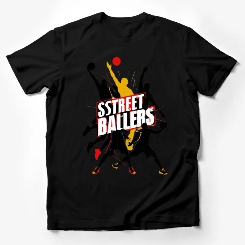 Street Ballers Basketball Graphic T-Shirt, Urban Style Sports Tee, Vibrant Players Design Male T-Shirt