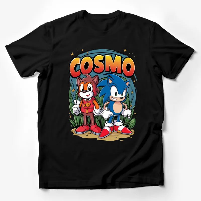 Retro Cartoon Hedgehog and Fox T-Shirt, Classic Video Game Characters, Fun Comic Style Apparel Male T-Shirt