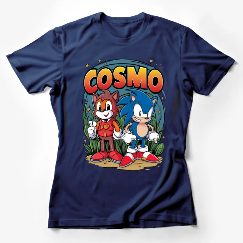 Retro Cartoon Hedgehog and Fox T-Shirt, Classic Video Game Characters, Fun Comic Style Apparel Female T-Shirt