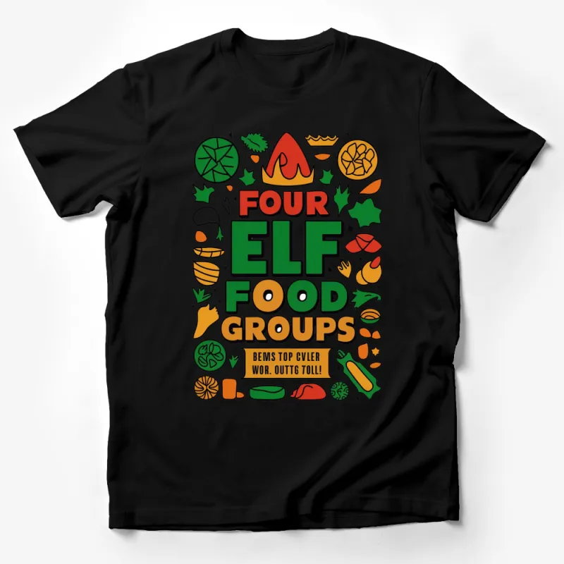 Colorful Four Elf Food Groups T-Shirt, Funny Christmas Tee, Holiday Shirt for Adults and Kids Male T-Shirt