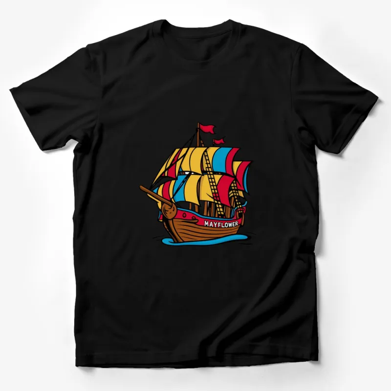 Colorful Mayflower Ship T-Shirt, Vintage Nautical Graphic Tee, Men's and Women's Clothing, Gift for History Buffs Male T-Shirt