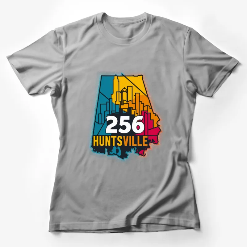 Huntsville Area Code 256 T-Shirt, Colorful City Skyline Graphic Tee, Downtown Alabama Casual Wear Female T-Shirt