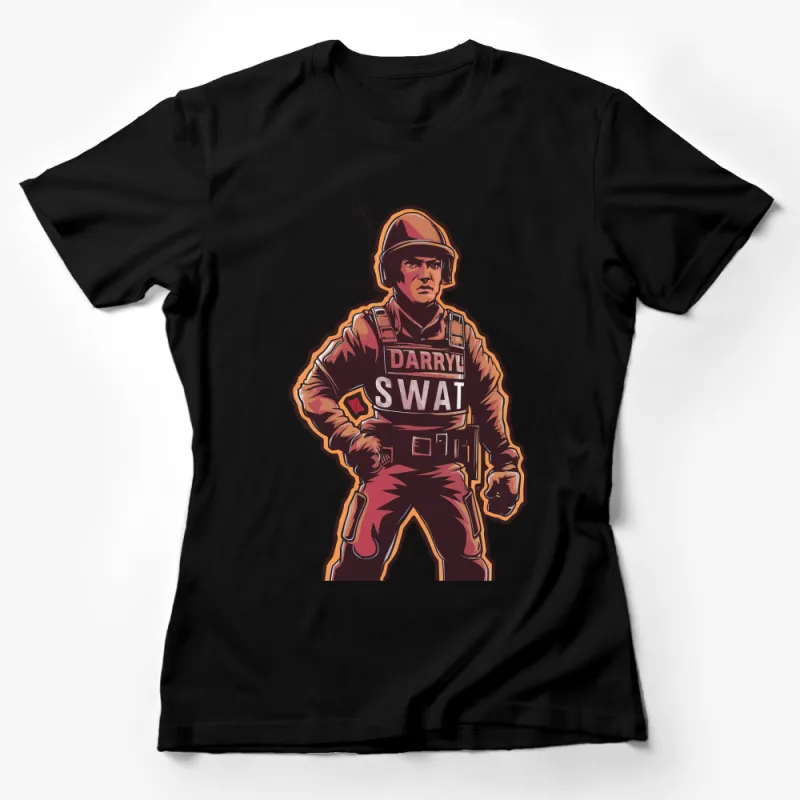 SWAT Team Graphic T-Shirt, Bold Darryl Design, Vintage Style, Cool Firefighter Apparel Female T-Shirt