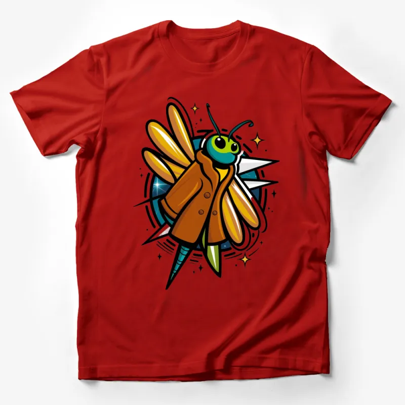 Colorful Bee in Jacket Cartoon T-Shirt, Fun Insect Graphic Tee, Unisex Fashion Top, Kids and Adults Apparel Male T-Shirt