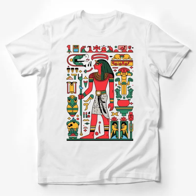 Colorful Ancient Egyptian Artwork T-Shirt, Retro Style Egypt Graphic Tee, Cultural and Historical Fashion Top Male T-Shirt