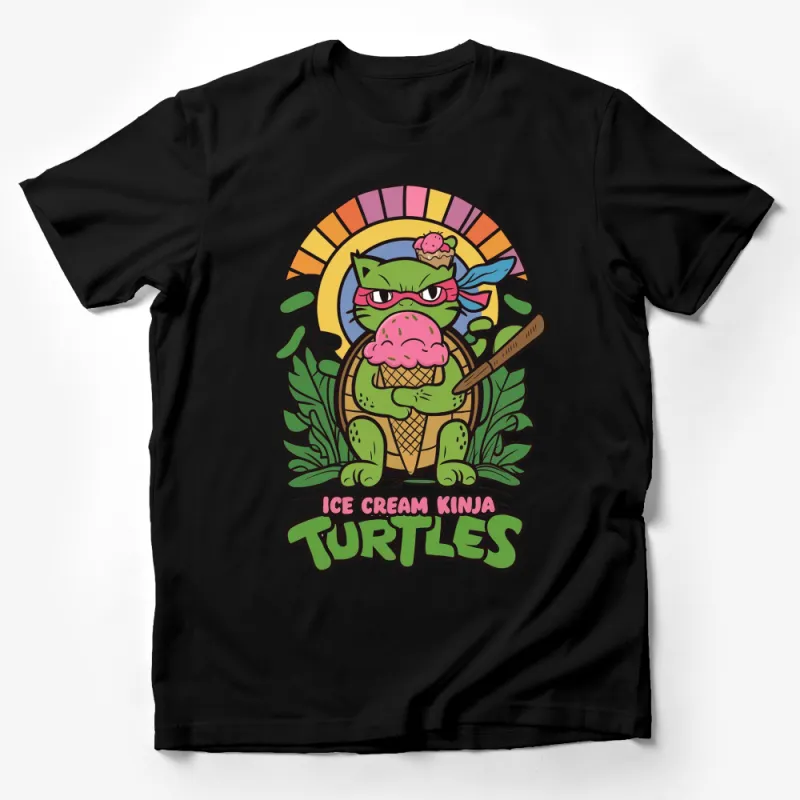 Ninja Turtle Ice Cream Graphic T-Shirt, Funny Cartoon Turtle Tee, Colorful Rainbow Summer Shirt Male T-Shirt