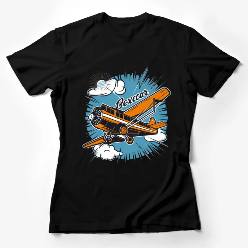 Vintage Boxcar Airplane Graphic T-Shirt, Classic Plane Design Tee, Aviation Enthusiast, Retro Airplane Lover Gift Shirt Female T-Shirt