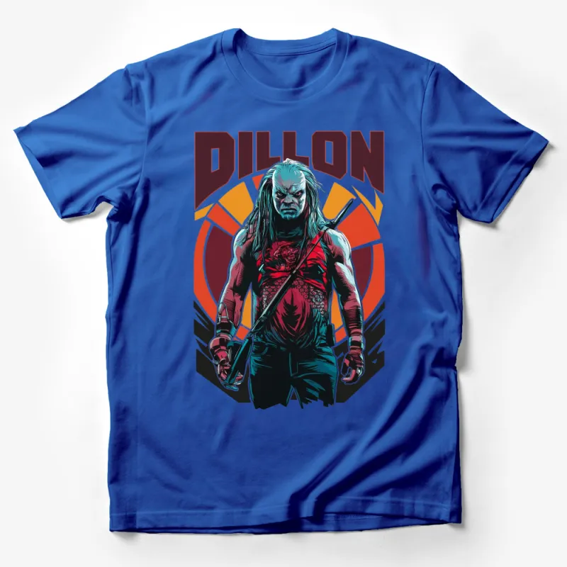 Dillon Warrior Graphic T-Shirt, Men's Vintage Style Warrior Tee, Unique Illustration, Bold Colors, Urban Fashion Male T-Shirt