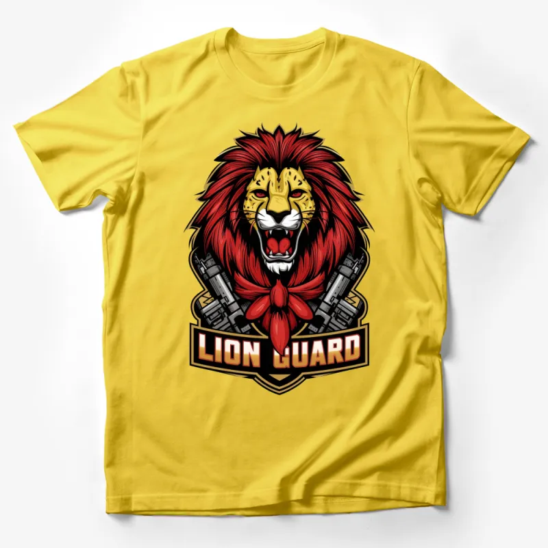 Lion Guard Graphic T-Shirt, Bold Red and Yellow Lion Design, Unisex Adult Clothing Male T-Shirt