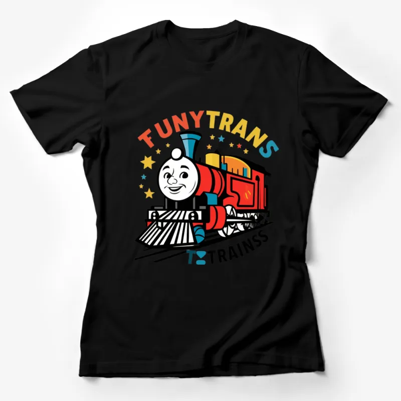 Colorful FunyTrains Cartoon Train Graphic T-Shirt, Kids Train Tee, Boys and Girls Fun Tee, Unisex Cartoon Locomotive T-Shirt Female T-Shirt