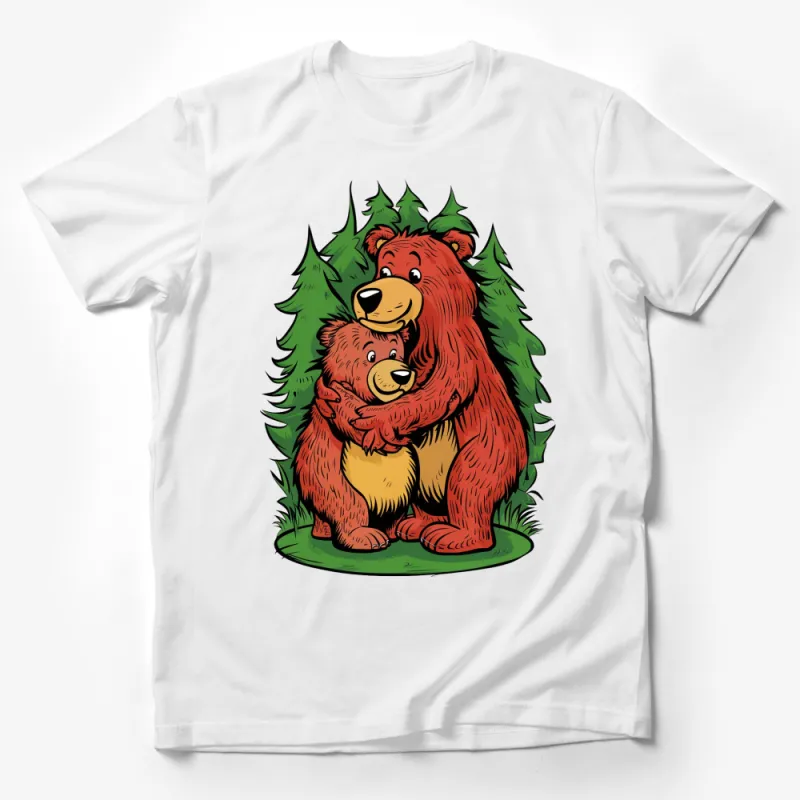 Cute Bear Family Hug T-shirt, Mother and Baby Bear, Forest Nature Inspired Tee, Perfect Gift for Animal Lovers Male T-Shirt