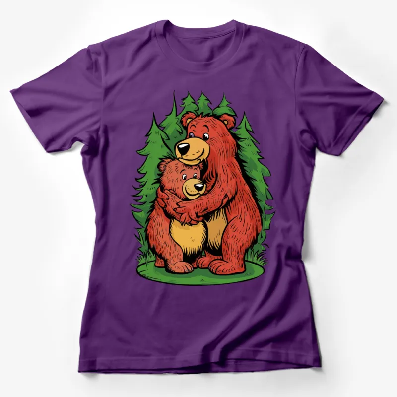 Cute Bear Family Hug T-shirt, Mother and Baby Bear, Forest Nature Inspired Tee, Perfect Gift for Animal Lovers Female T-Shirt