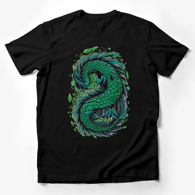 Vibrant Green Serpent Graphic T-Shirt, Mythical Creature Art, Cool Fantasy Snake Design, Unisex Tee Male T-Shirt