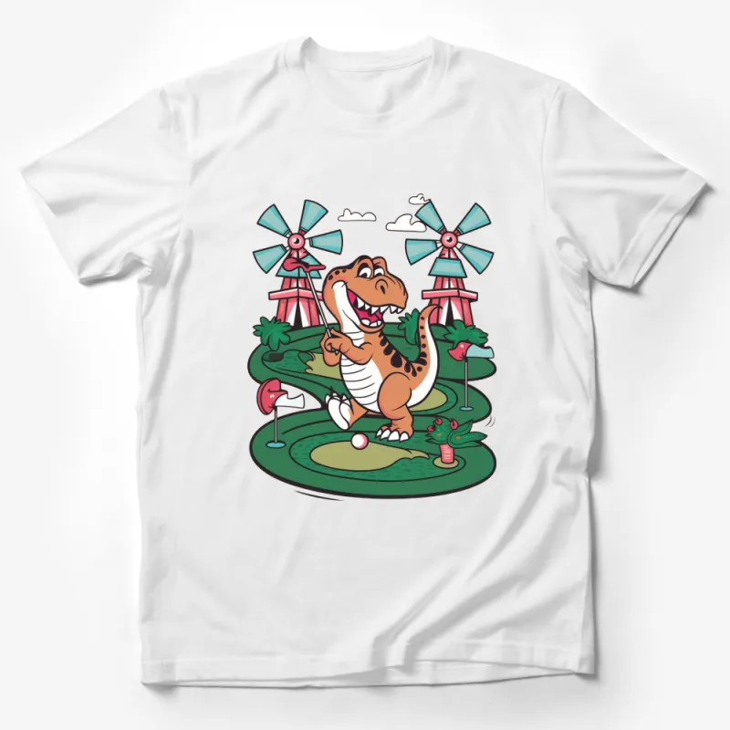 Cute Dinosaur Playing Golf T-Shirt, Funny T-Rex Golfer Tee, Kids and Adults Unisex Top Male T-Shirt