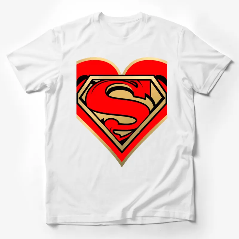 Superman Heart Logo T-Shirt, Red and Yellow Graphic Tee, Unisex Superhero Shirt, Casual Comfort Fit Male T-Shirt