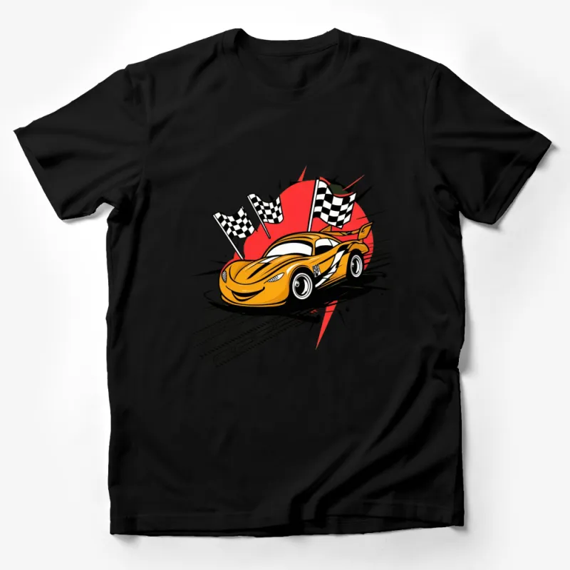 Vibrant Racing Car T-Shirt, Checkered Flags Graphic Tee, Speed Lovers, Unisex Male T-Shirt