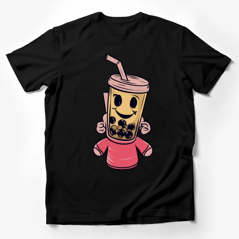 Cute Boba Tea Cartoon Character T-Shirt, Fun Bubble Tea Lover Gift, Kids and Adults Male T-Shirt