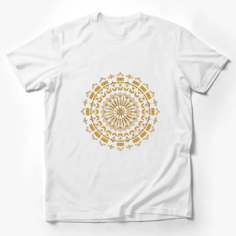 Golden Mandala T-Shirt, Elegant Geometric Design, Spiritual Yoga Tee, Unisex Fashion Male T-Shirt