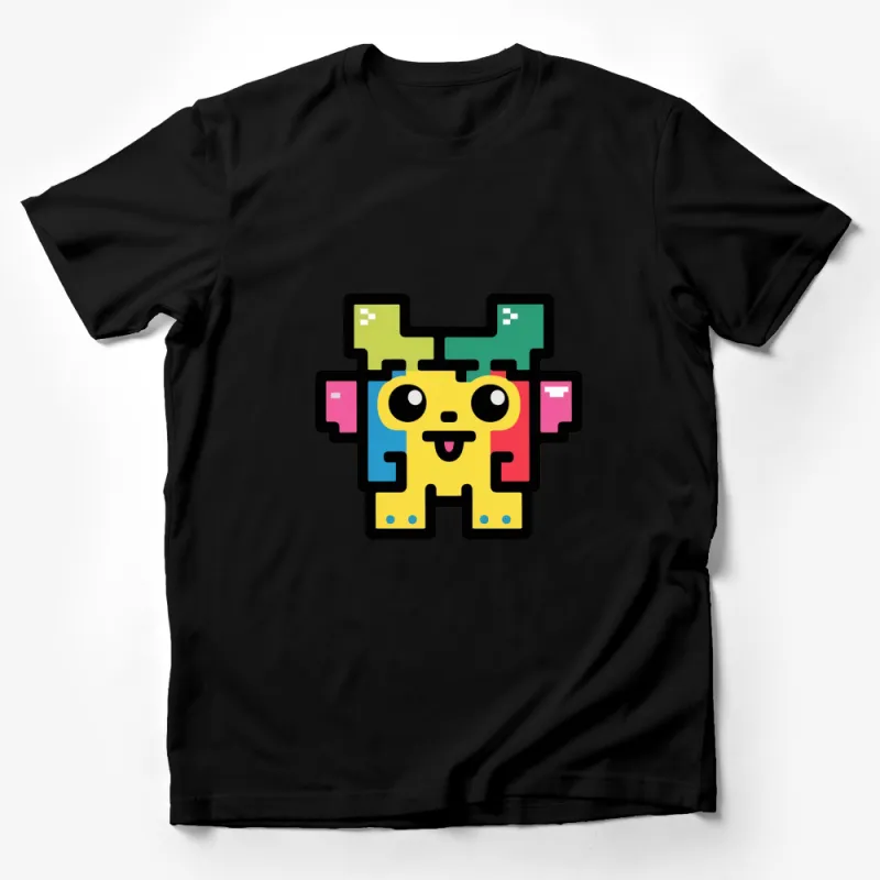 Colorful Pixel Bear Design Unisex T-Shirt, Retro Gaming Style Tee, Cute Monster Graphic Shirt Male T-Shirt