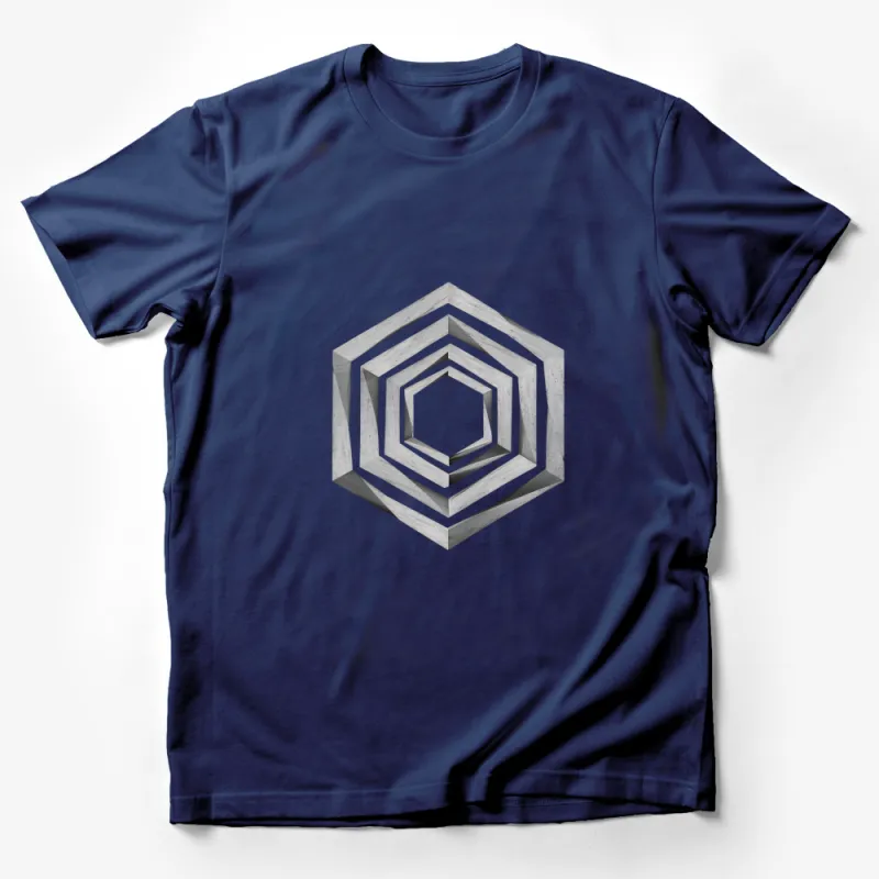 Minimalist Hexagon Geometric Pattern T-Shirt, Abstract Monochrome Design, Unisex Apparel Male T-Shirt