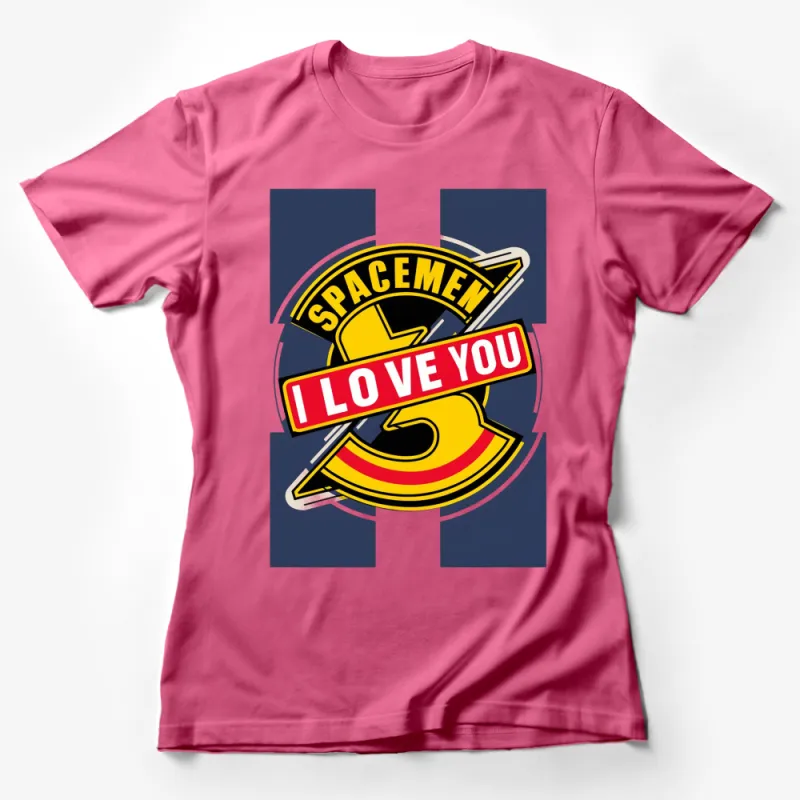 Retro Spacemen I Love You T-Shirt, Vibrant Graphic Tee, Unique Space Design Shirt for Adults Female T-Shirt