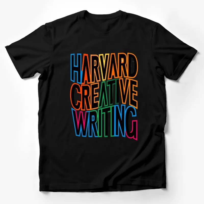 Colorful Harvard Creative Writing Logo T-Shirt, Fun Rainbow Typography Tee, Unisex Male T-Shirt