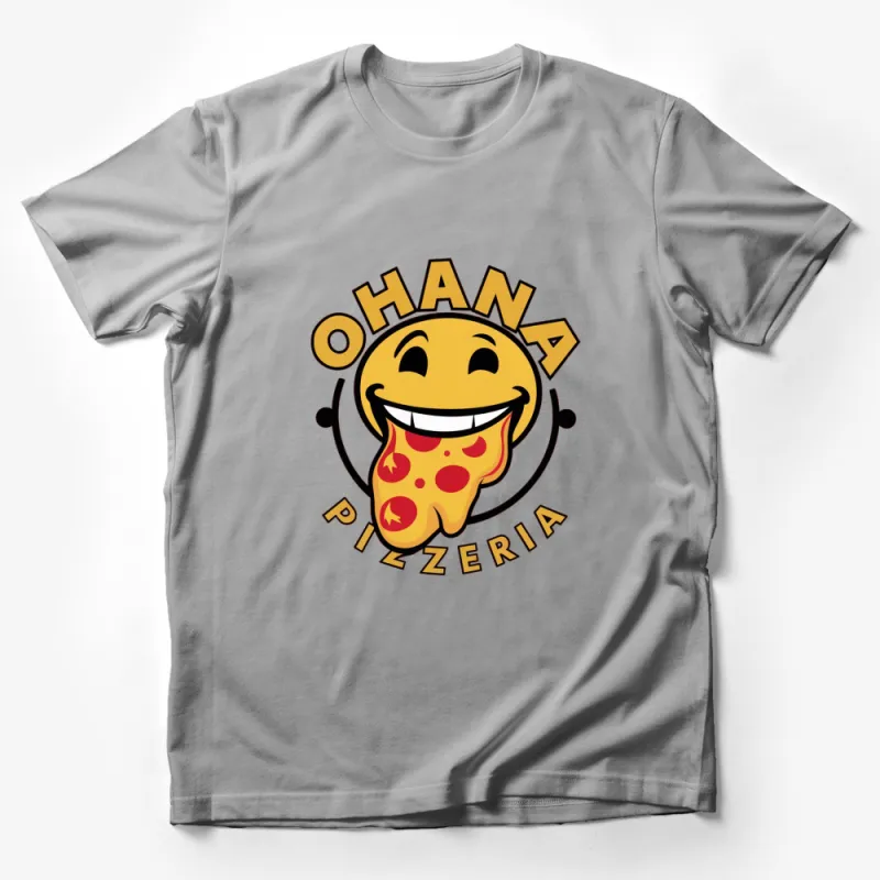 Ohana Pizzeria Smile Pizza Slice Graphic T-Shirt, Casual Funny Food Tee, Summer Party Top, Unisex Pizza Lover Gift Male T-Shirt