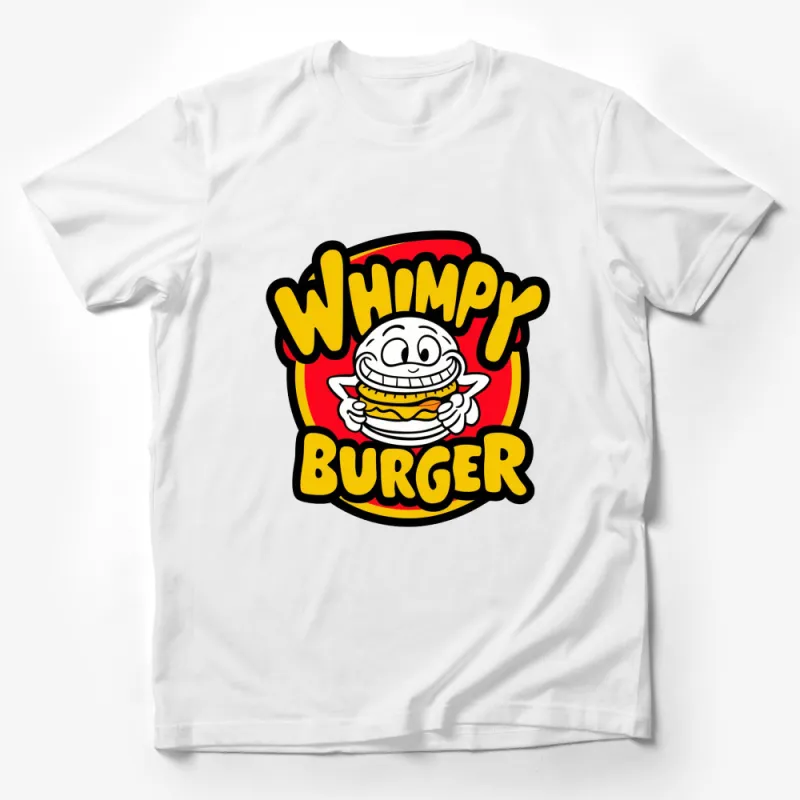 Whimpy Burger Cartoon Character T-Shirt, Funny Hamburger Graphic Tee, Unisex Apparel for All Ages Male T-Shirt